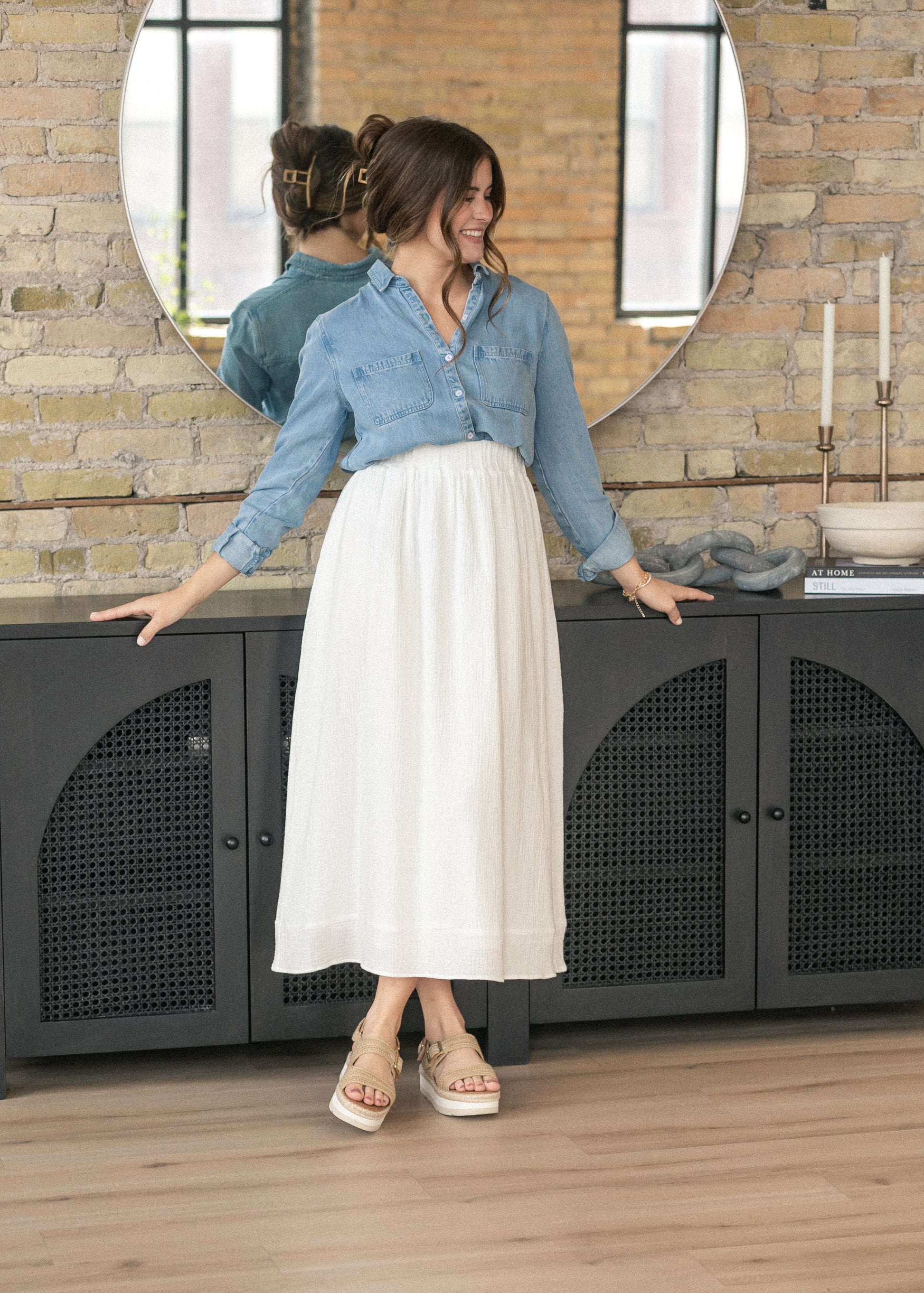 Rowan Light Wash Chambray Button Down Top IC Tops