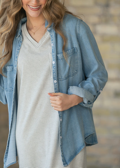 Rowan Light Wash Chambray Button Down Top IC Tops