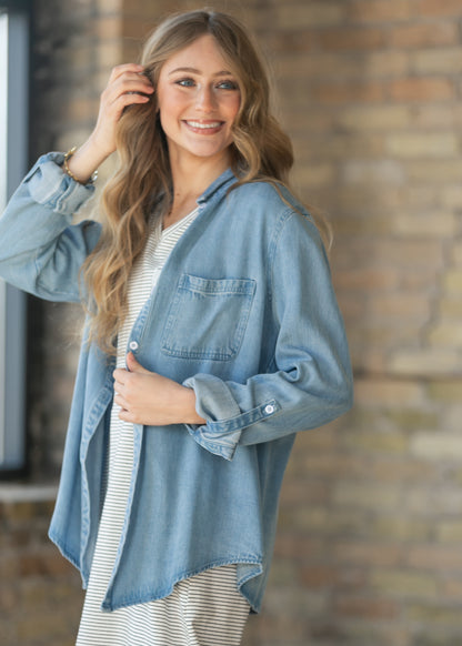 Rowan Light Wash Chambray Button Down Top IC Tops XS