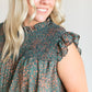 Ruffle Sleeve Smocked Ditsy Floral Top FF Tops