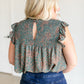 Ruffle Sleeve Smocked Ditsy Floral Top FF Tops
