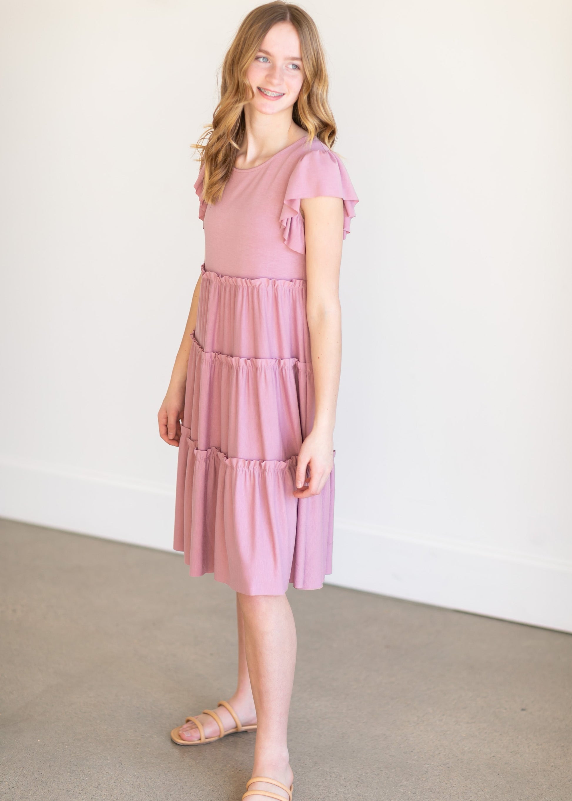 Ruffle Sleeve Tiered Midi Dress - FINAL SALE FF Dresses