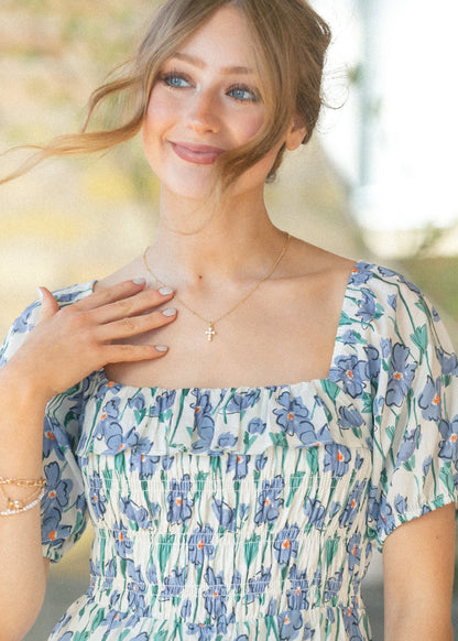Ruffle Square Neck Smocked Maxi Dress FF Dresses