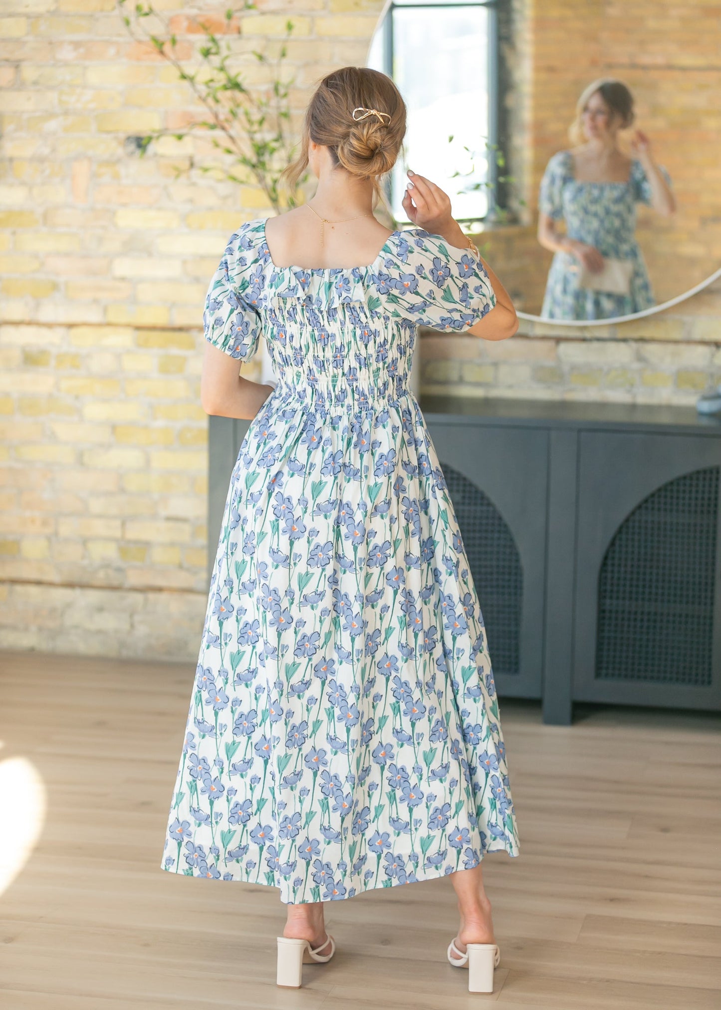 Ruffle Square Neck Smocked Maxi Dress FF Dresses