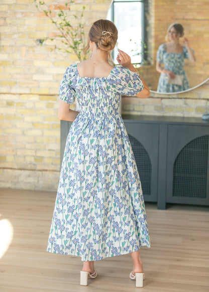 Ruffle Square Neck Smocked Maxi Dress FF Dresses