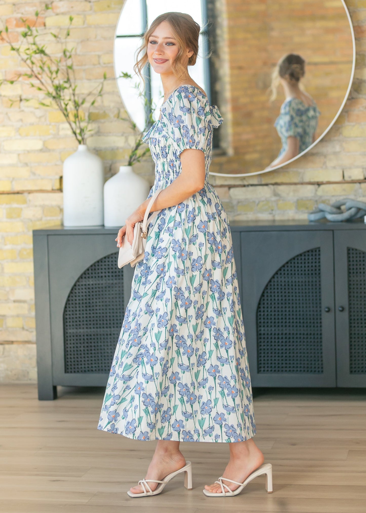 Ruffle Square Neck Smocked Maxi Dress FF Dresses