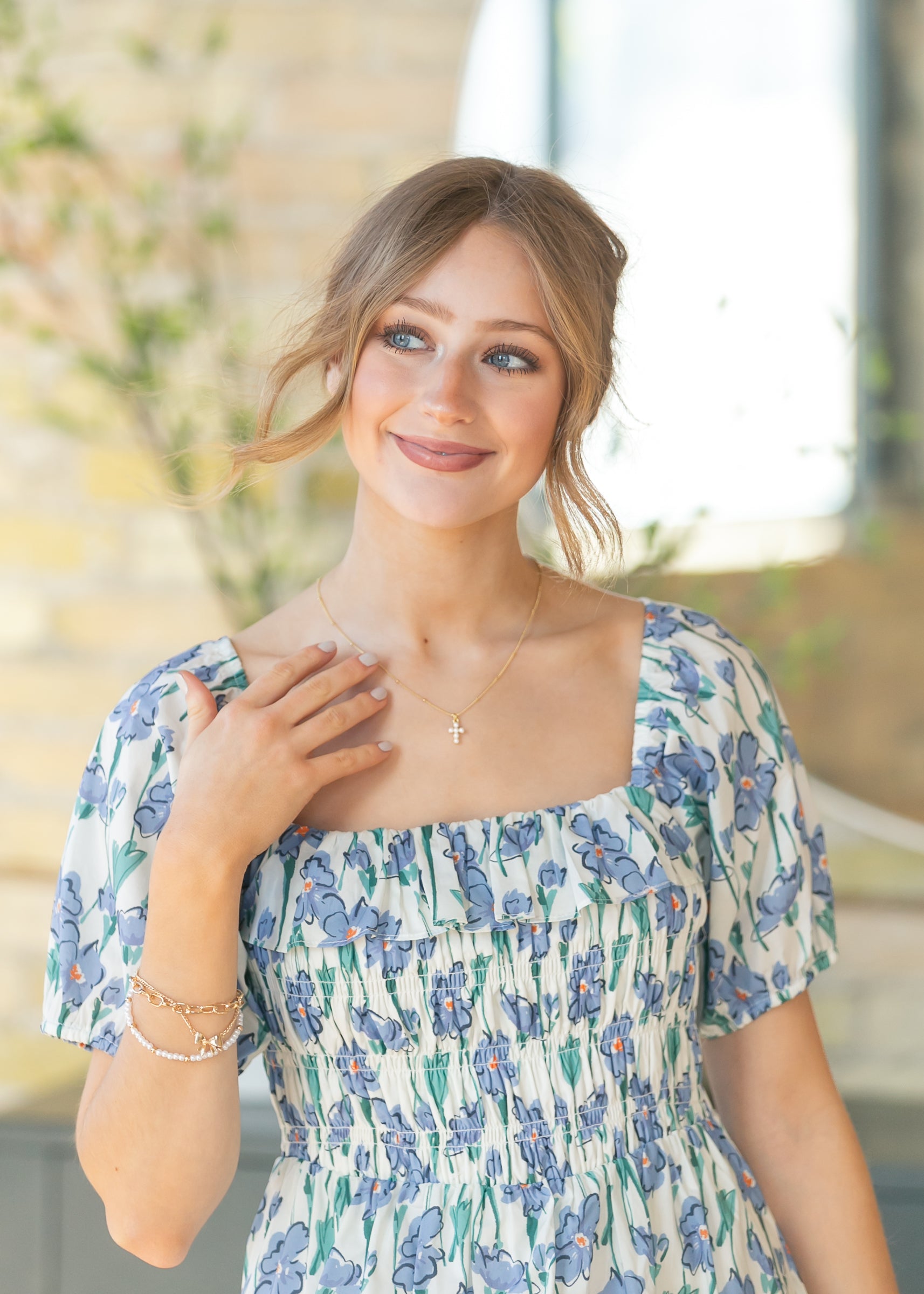 Ruffle Square Neck Smocked Maxi Dress FF Dresses