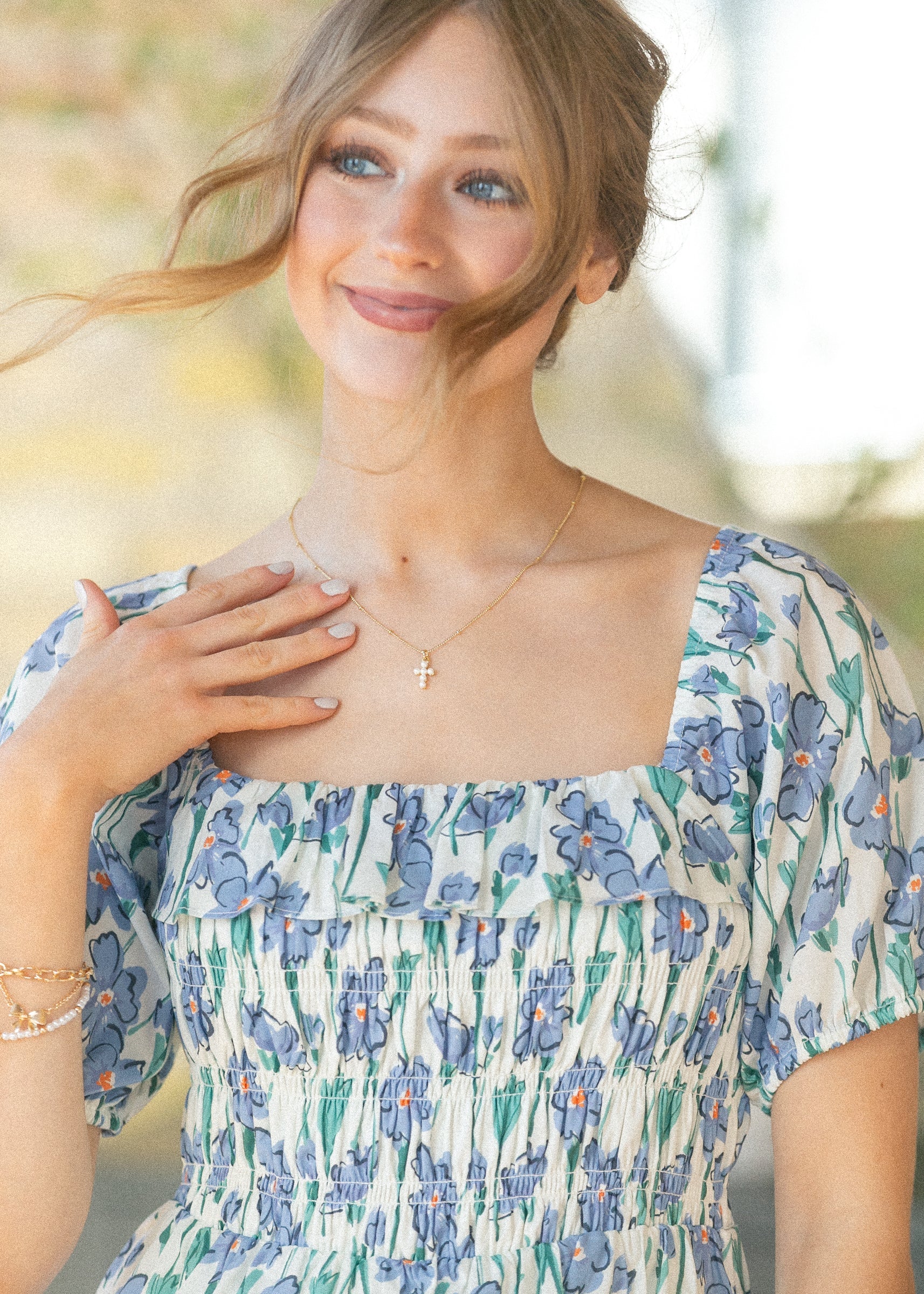 Ruffle Square Neck Smocked Maxi Dress FF Dresses