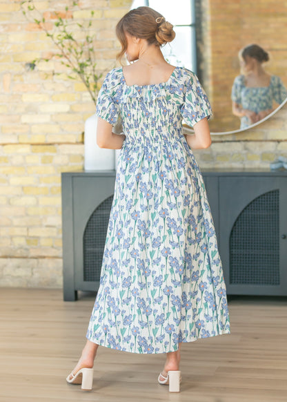 Ruffle Square Neck Smocked Maxi Dress FF Dresses