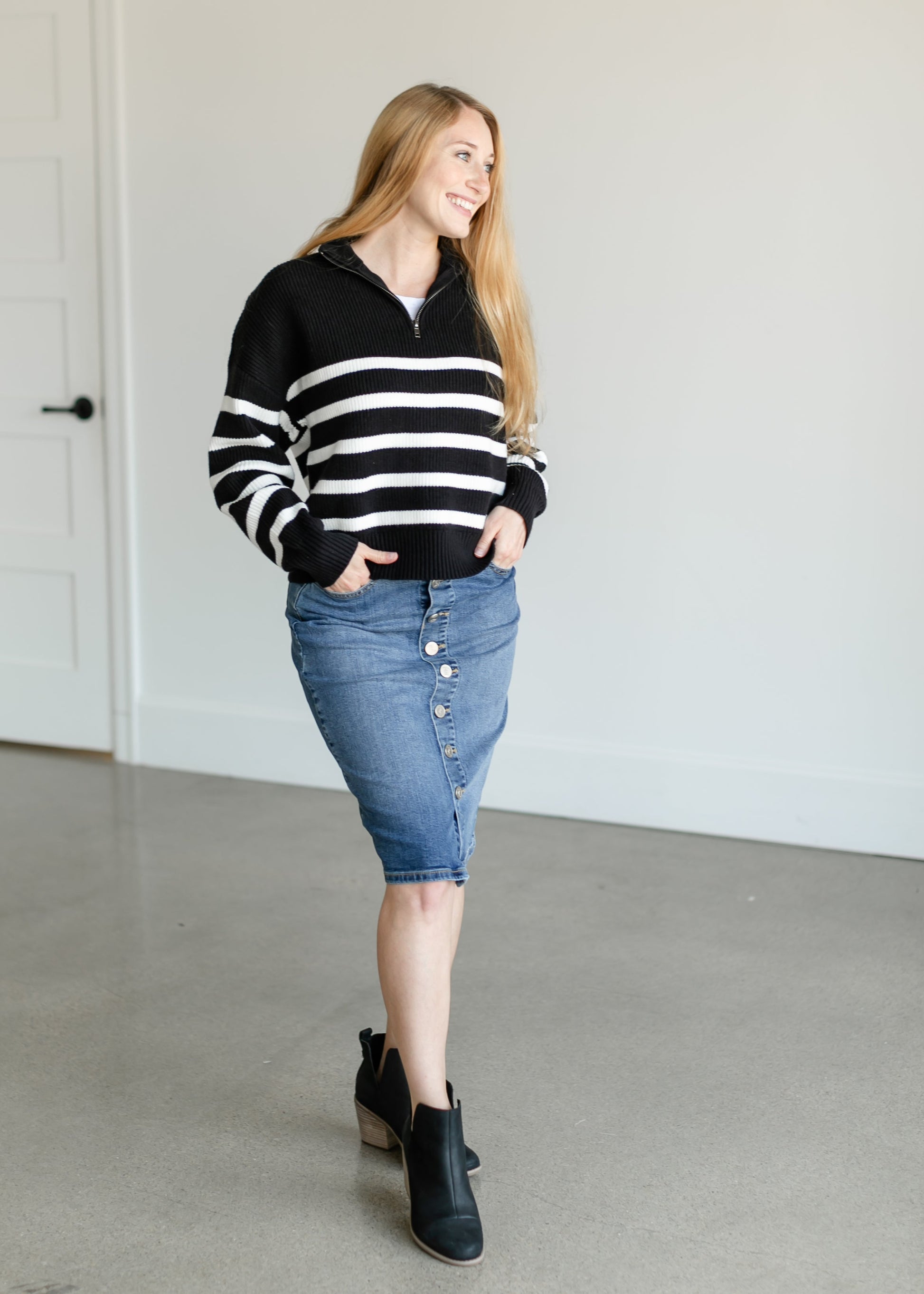 Russell Striped Quarter Zip Sweater FF Tops