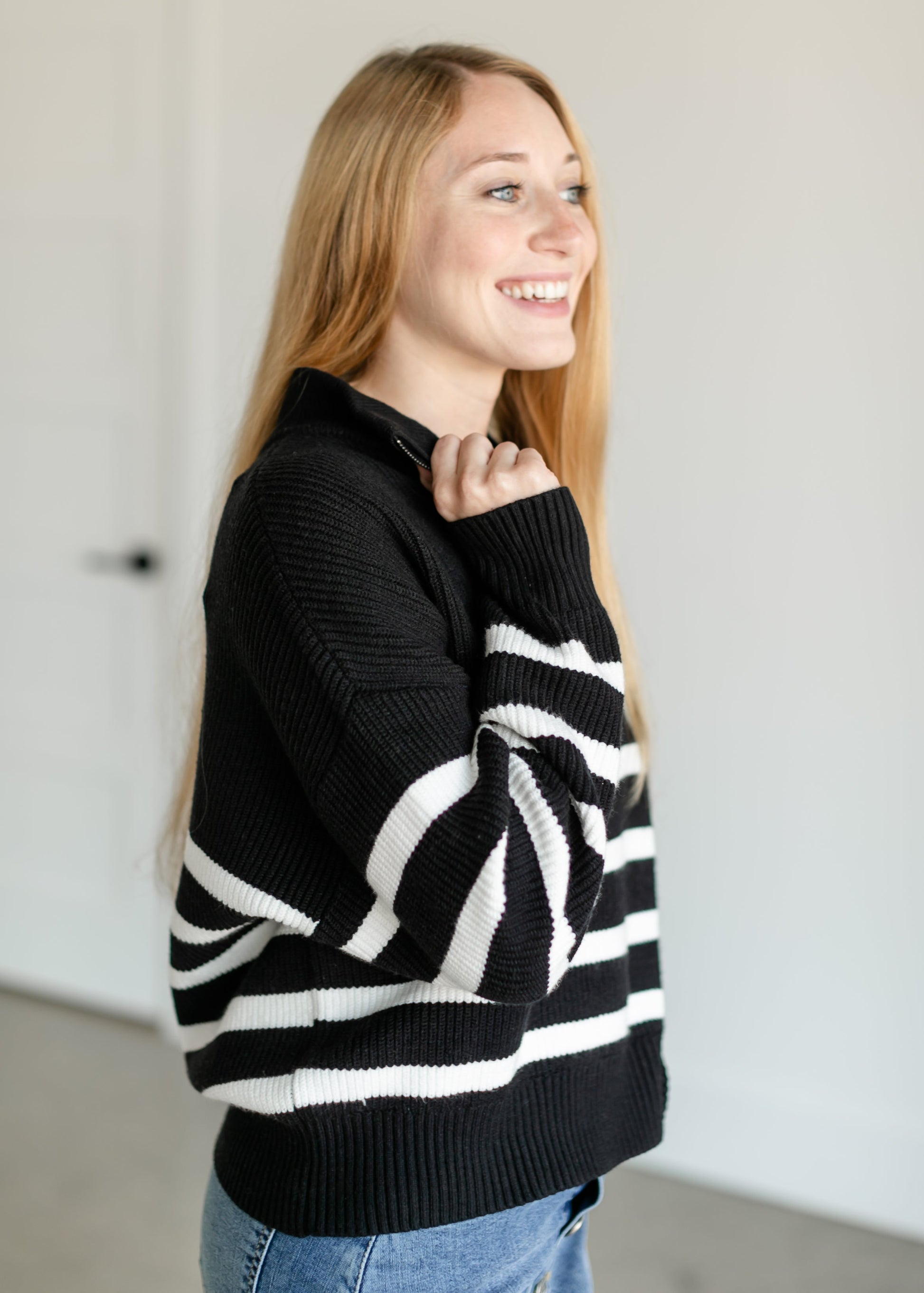 Russell Striped Quarter Zip Sweater FF Tops