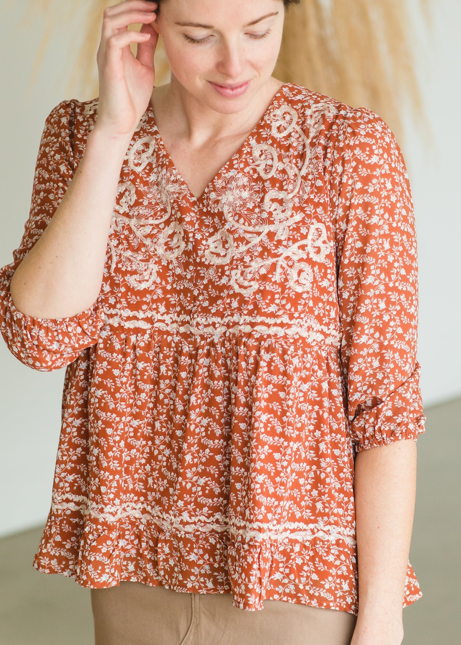 Rust Embroidered Blouse - FINAL SALE FF Tops