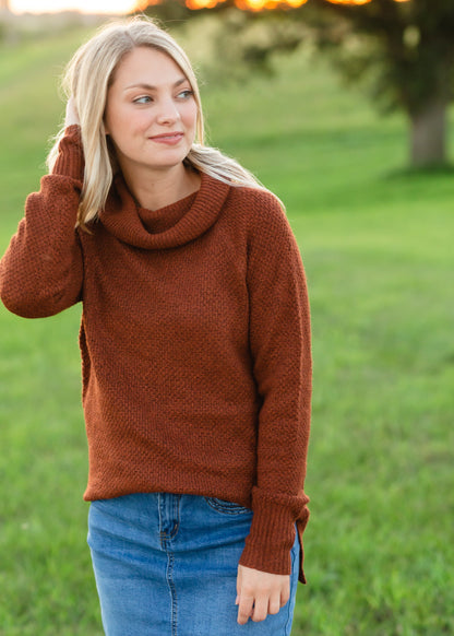 Rust Slouchy Cowl Neck Sweater Tops
