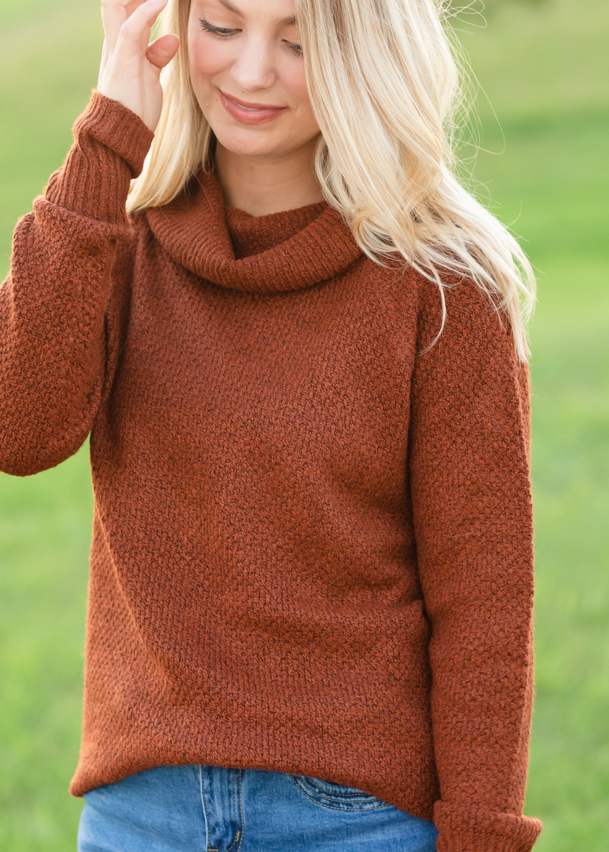 Rust Slouchy Cowl Neck Sweater Tops