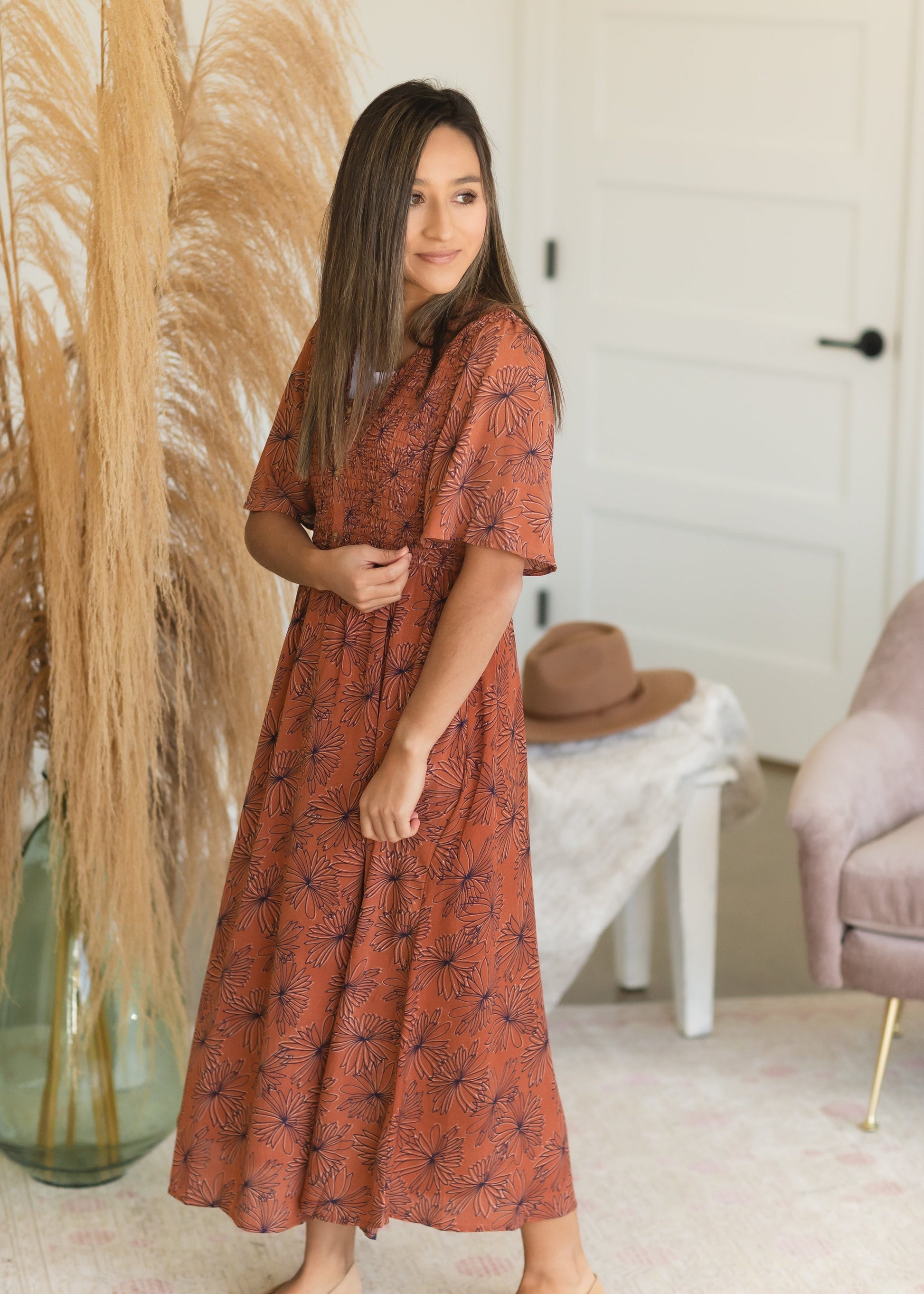 Rust Smocked Button Front Maxi Dress - FINAL SALE Dresses