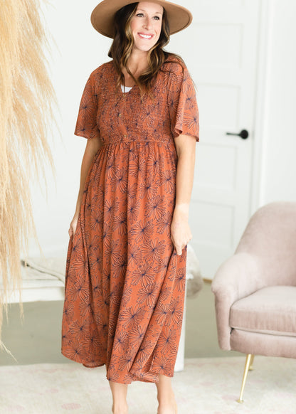 Rust Smocked Button Front Maxi Dress - FINAL SALE Dresses