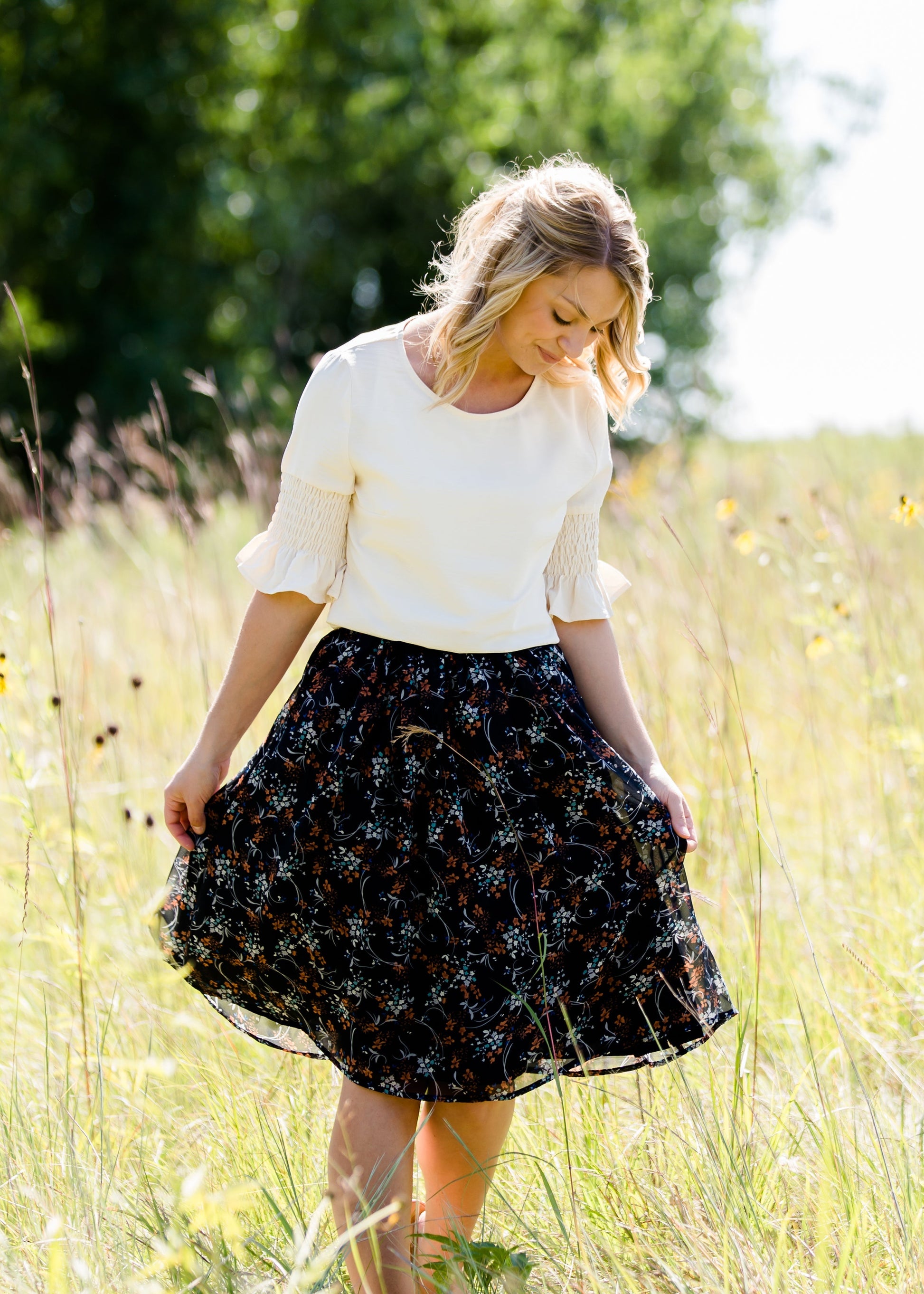 Rusty Floral Flowy Midi Skirt - FINAL SALE Skirts