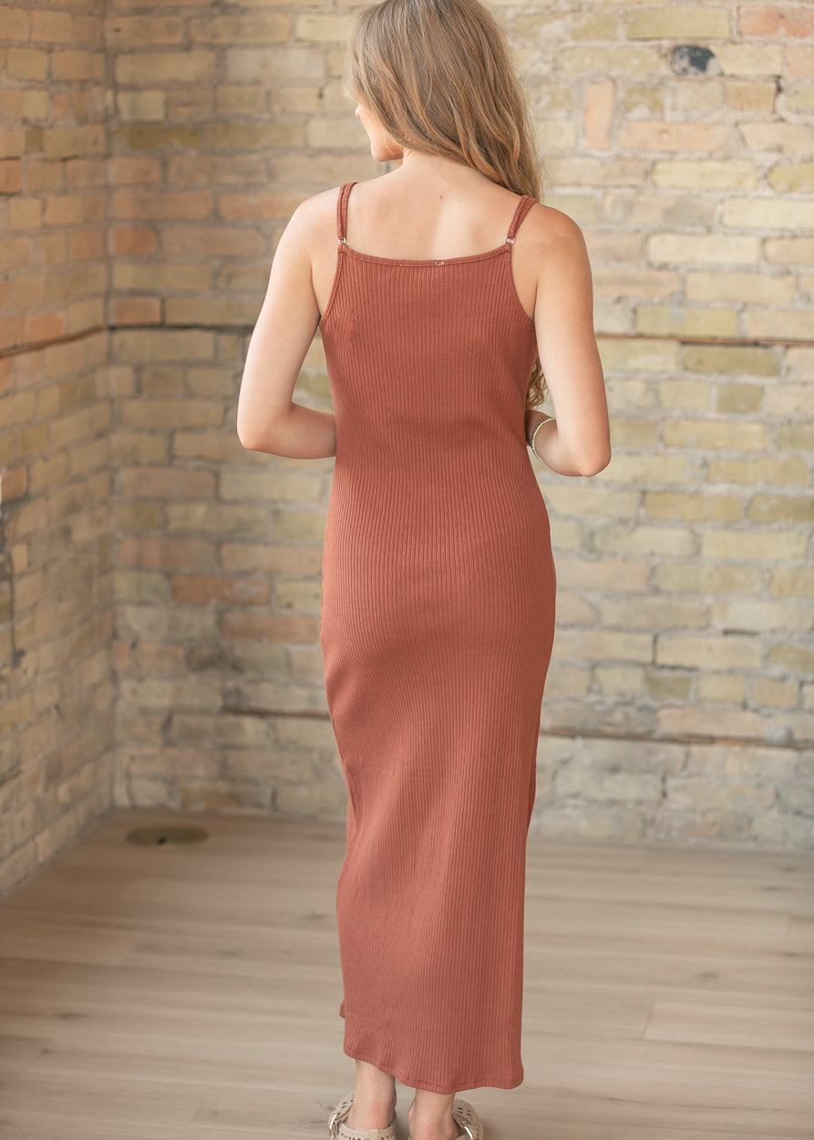 Sadie & Sage® Soft Cedar Ribbed Knit Midi Dress FF Dresses