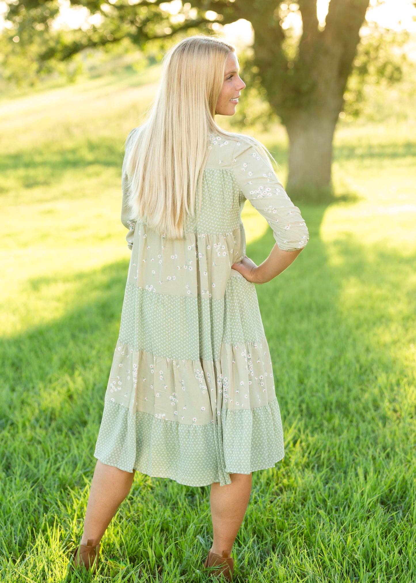 Sage Botanical Tiered Midi Dress - FINAL SALE Dresses