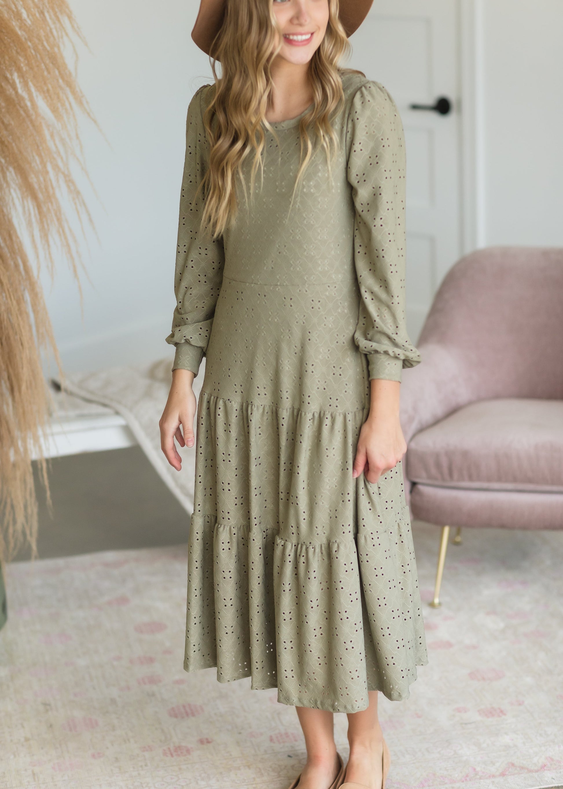 Sage Eyelet Knit Midi Dress - FINAL SALE Dresses