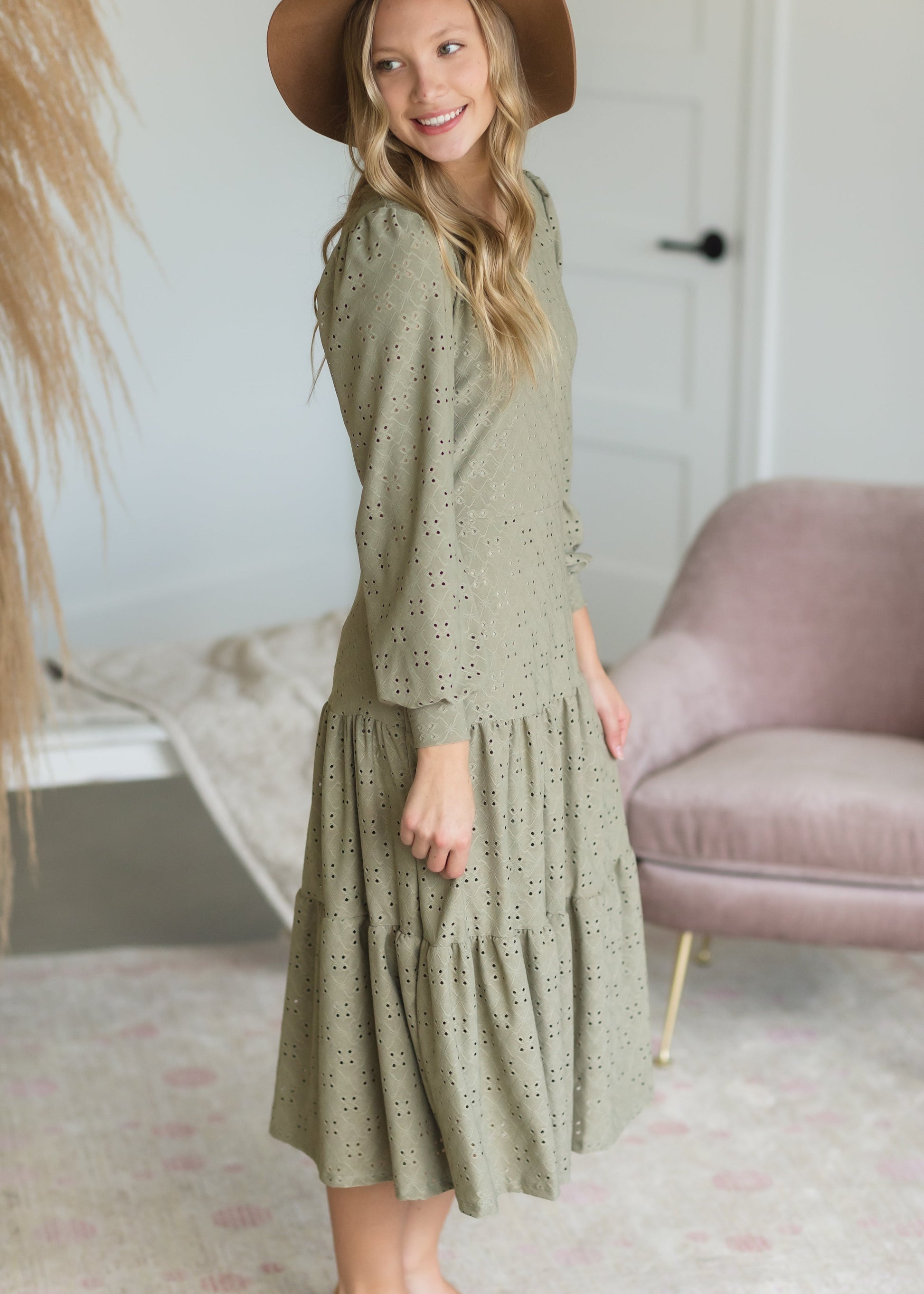 Sage Eyelet Knit Midi Dress - FINAL SALE Dresses