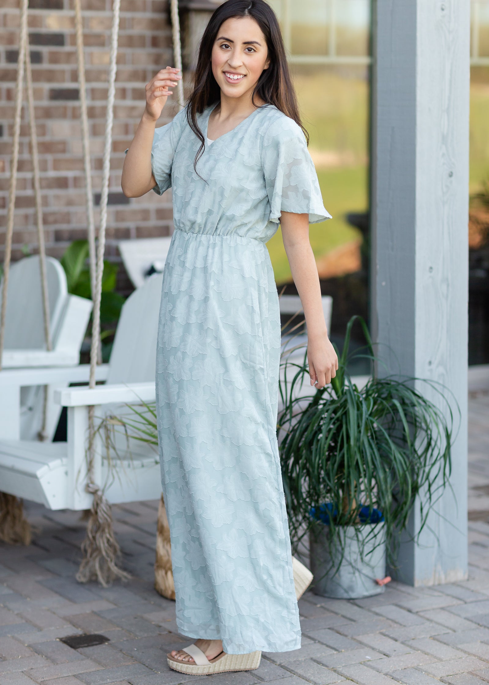 Sage Floral Textured Maxi Dress - FINAL SALE Dresses