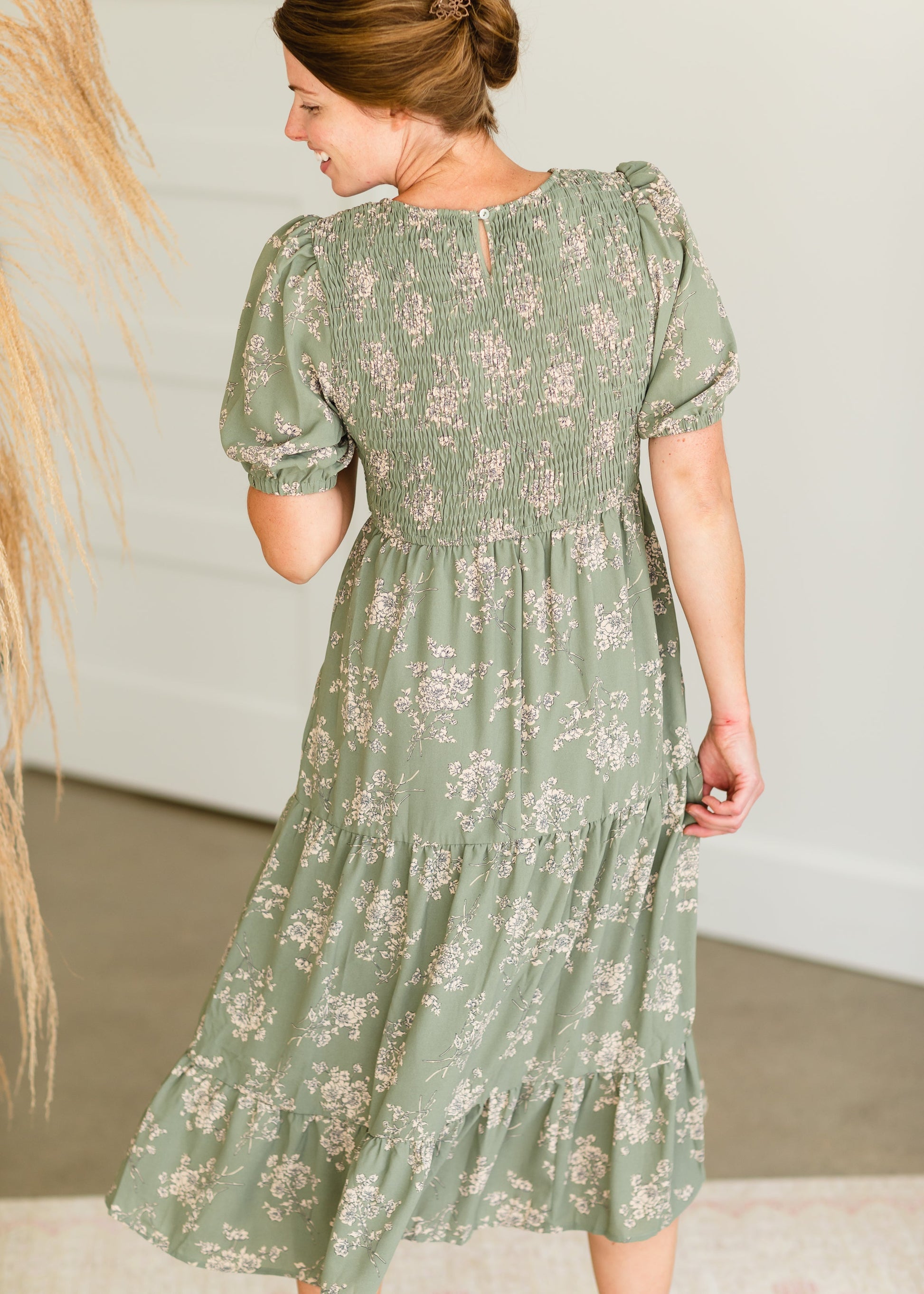 Sage Smocked Tiered Midi Dress - FINAL SALE Dresses