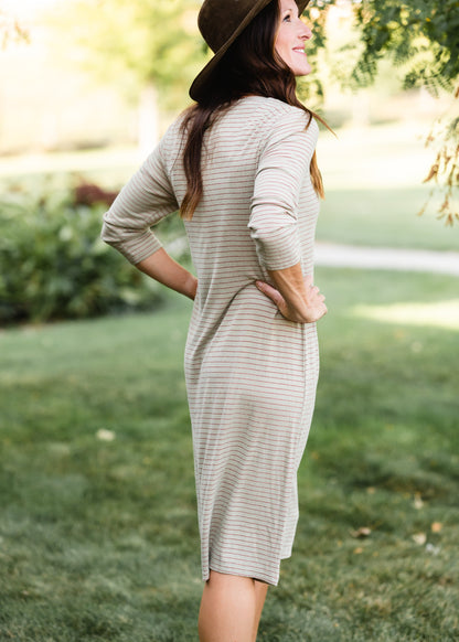 Sage Striped Comfy T-Shirt Midi Dress - FINAL SALE Dresses