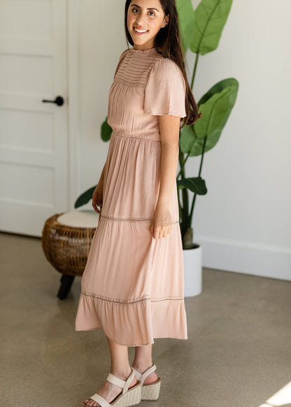 Sand Pintuck Midi Dress - FINAL SALE Dresses