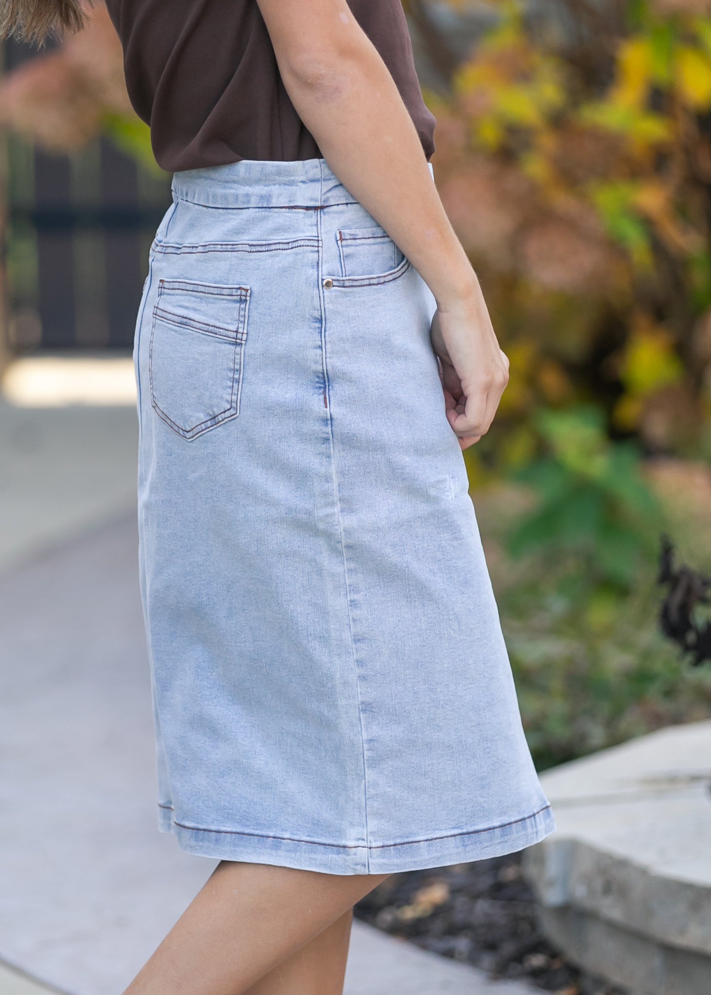 Sandra Light Wash Denim Midi Skirt - FINAL SALE – Inherit Co.