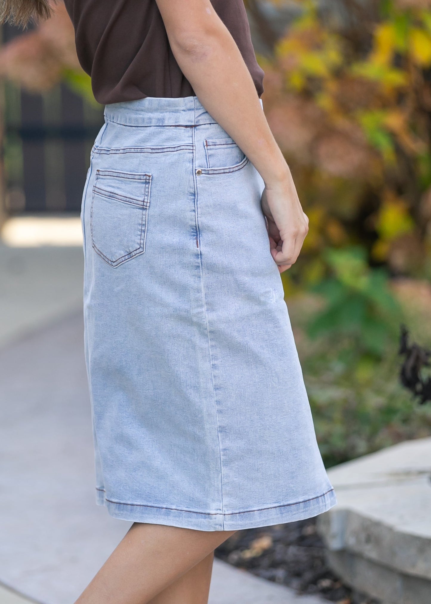 Sandra Light Wash Denim Midi Skirt IC Skirts