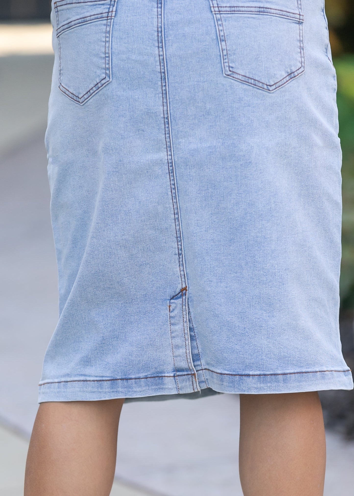 Sandra Light Wash Denim Midi Skirt IC Skirts