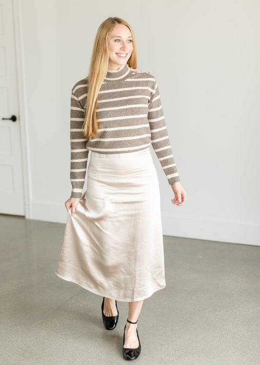 Satin Champagne Midi Skirt FF Skirts