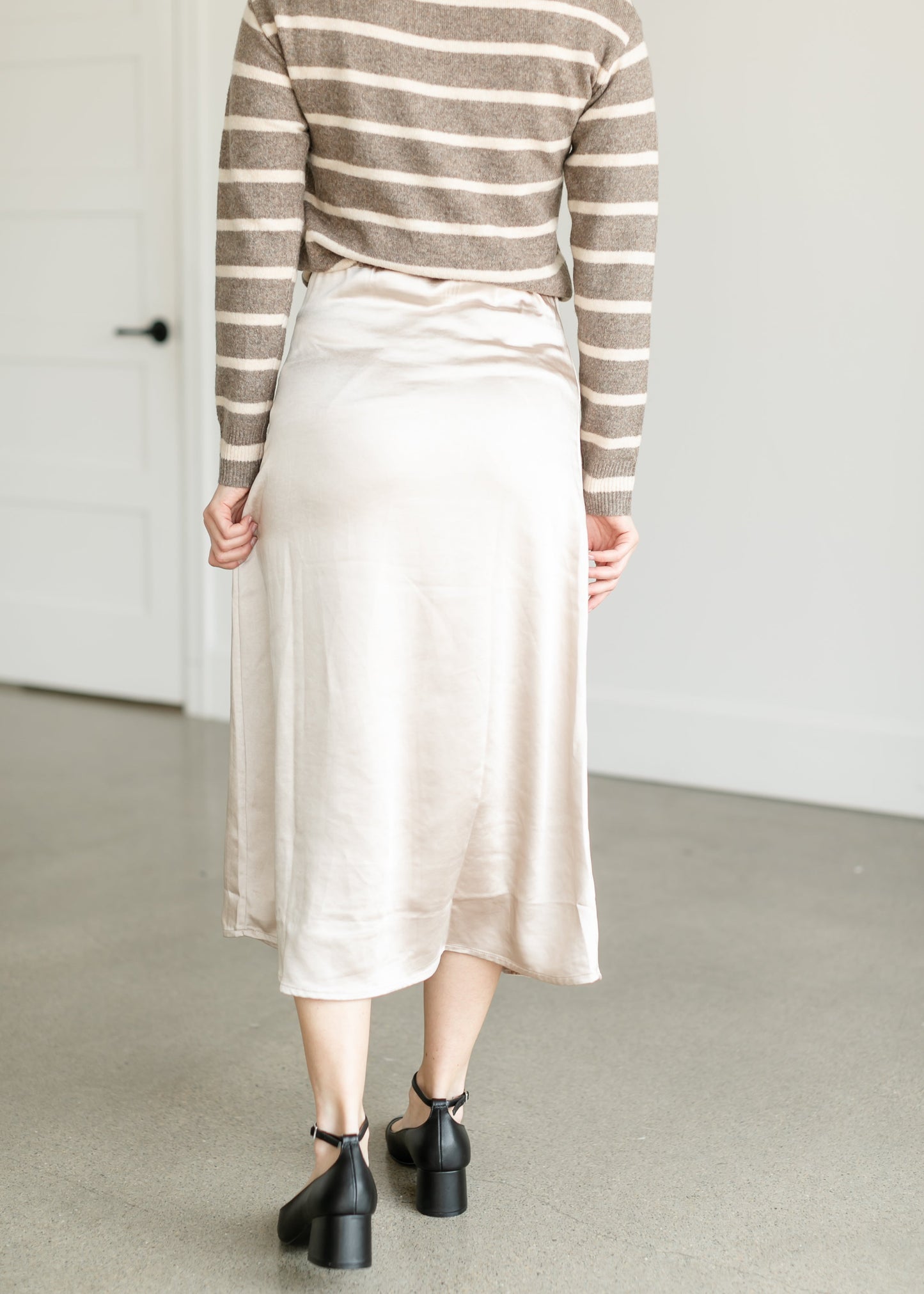Satin Champagne Midi Skirt FF Skirts