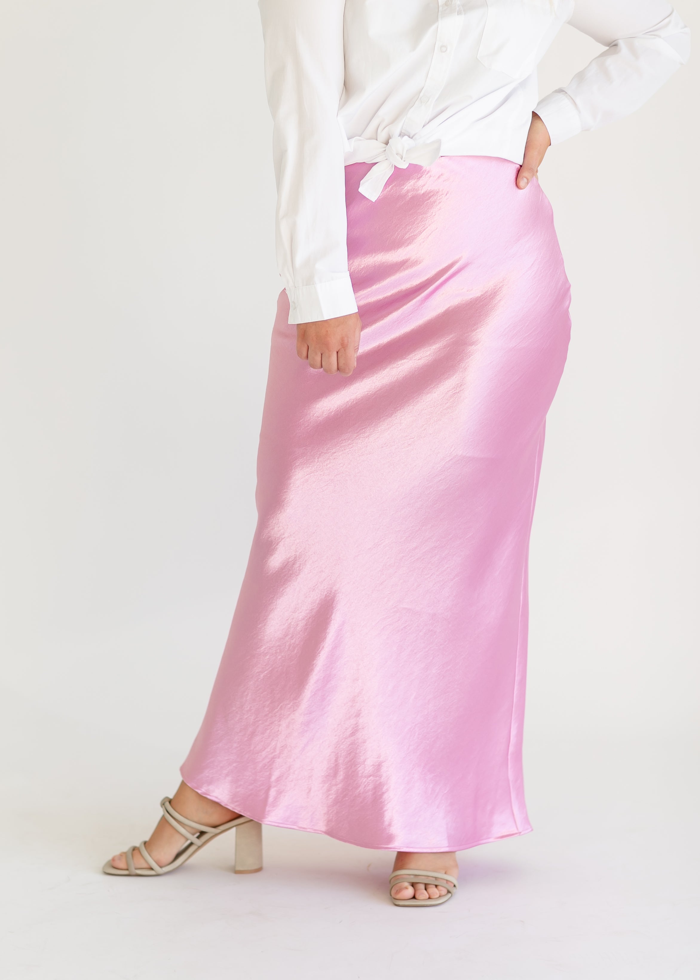 High waisted maxi skirt silk top