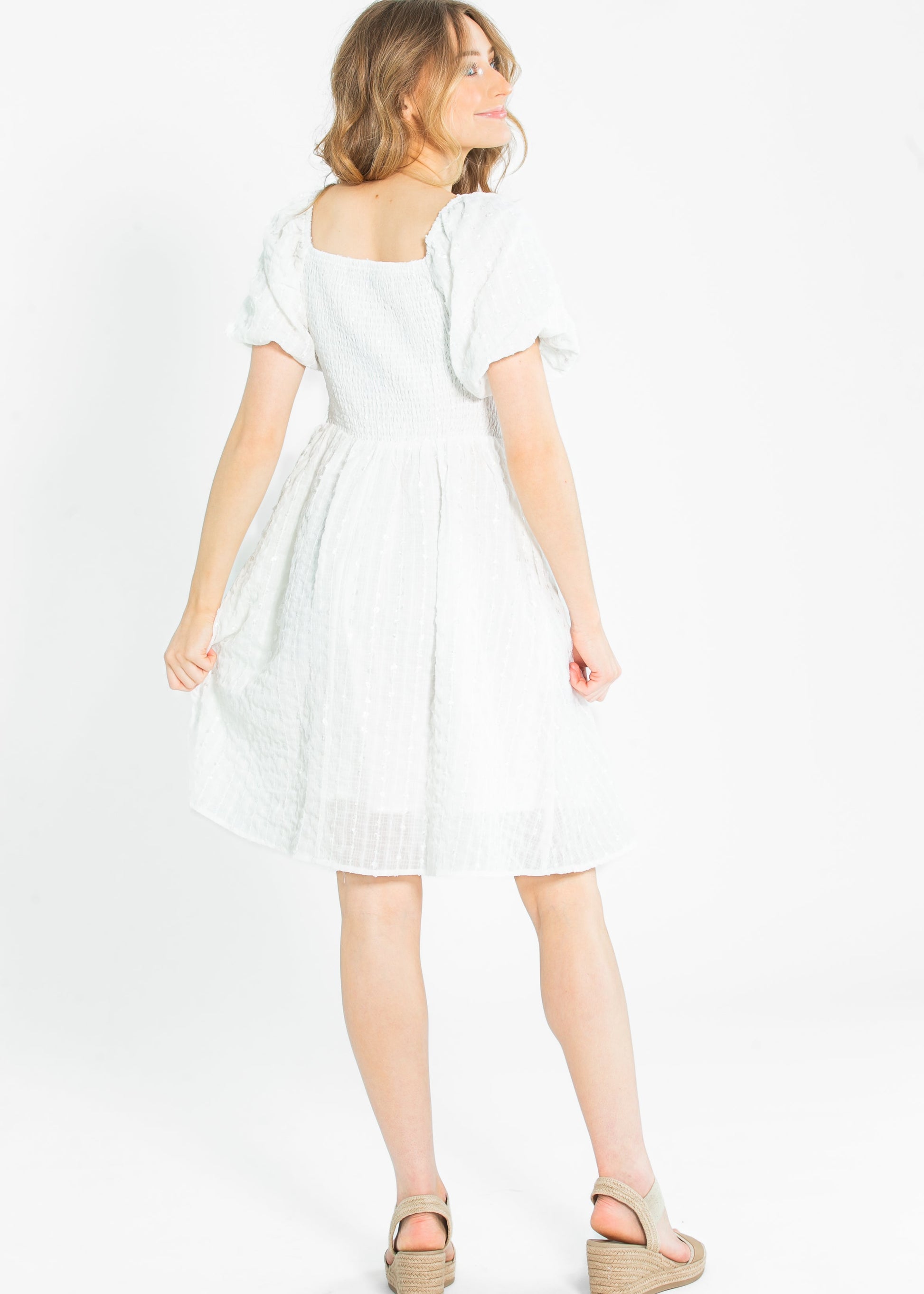 Saylor Square Neckline White Midi Dress FF Dresses