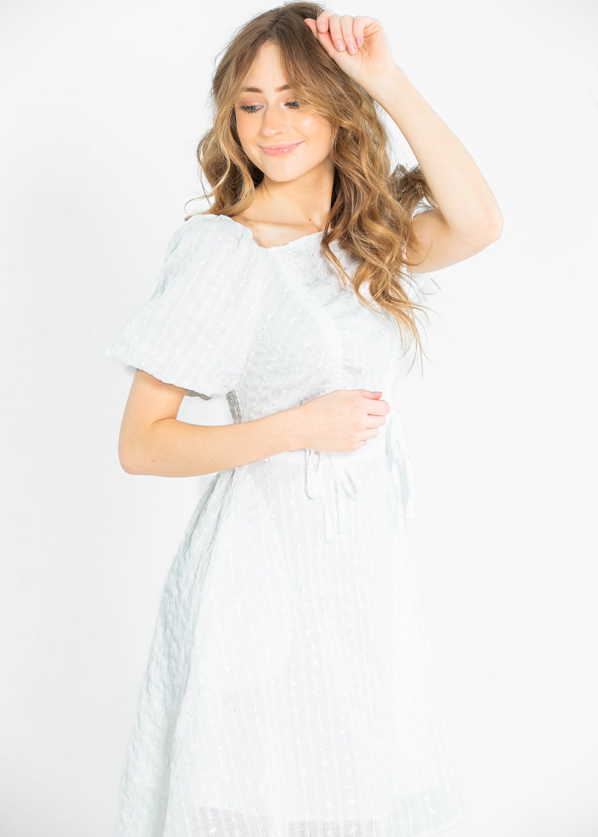 Saylor Square Neckline White Midi Dress FF Dresses