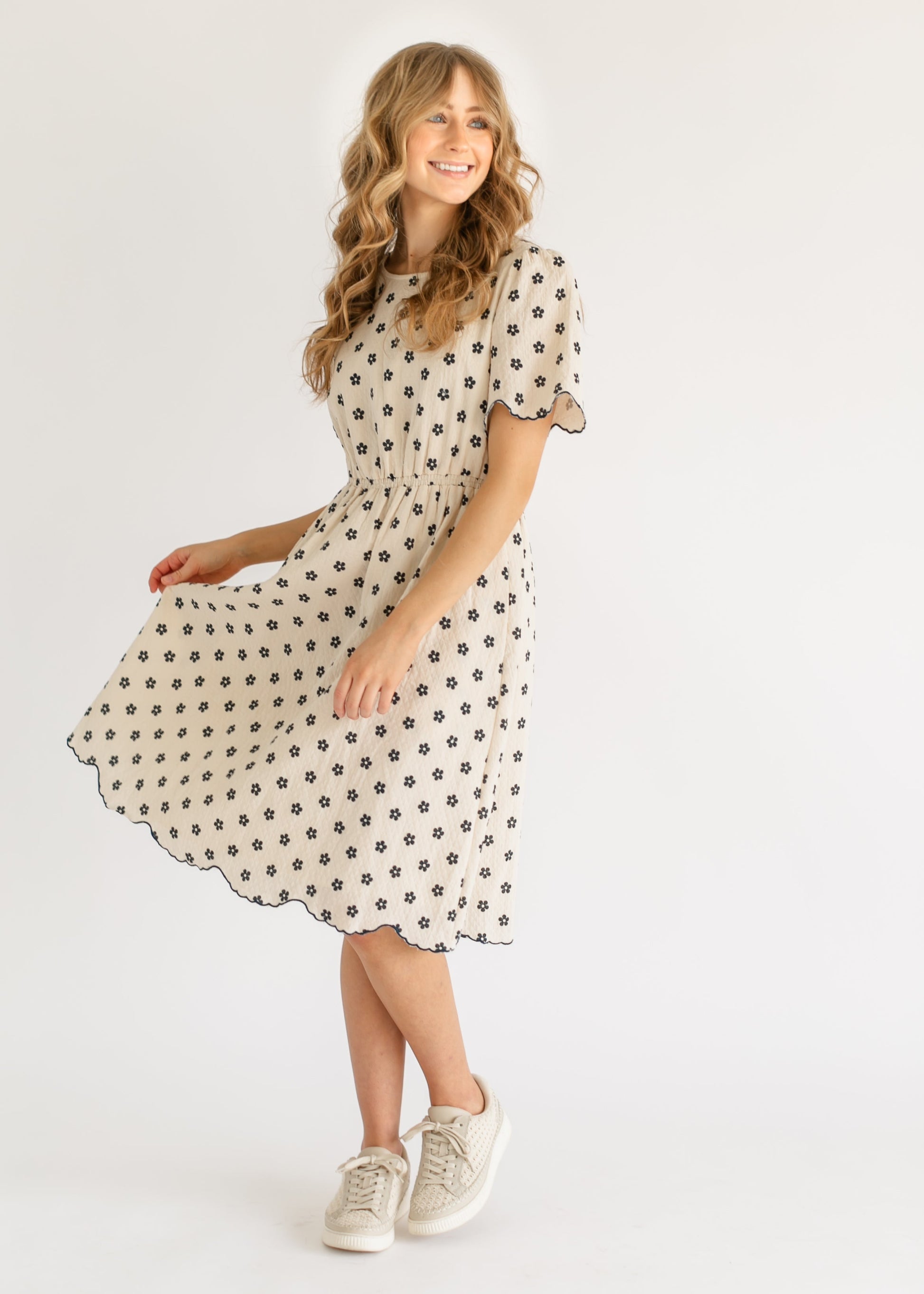 scallop edge midi dress Scalloped Edge Midi Dress English Factory