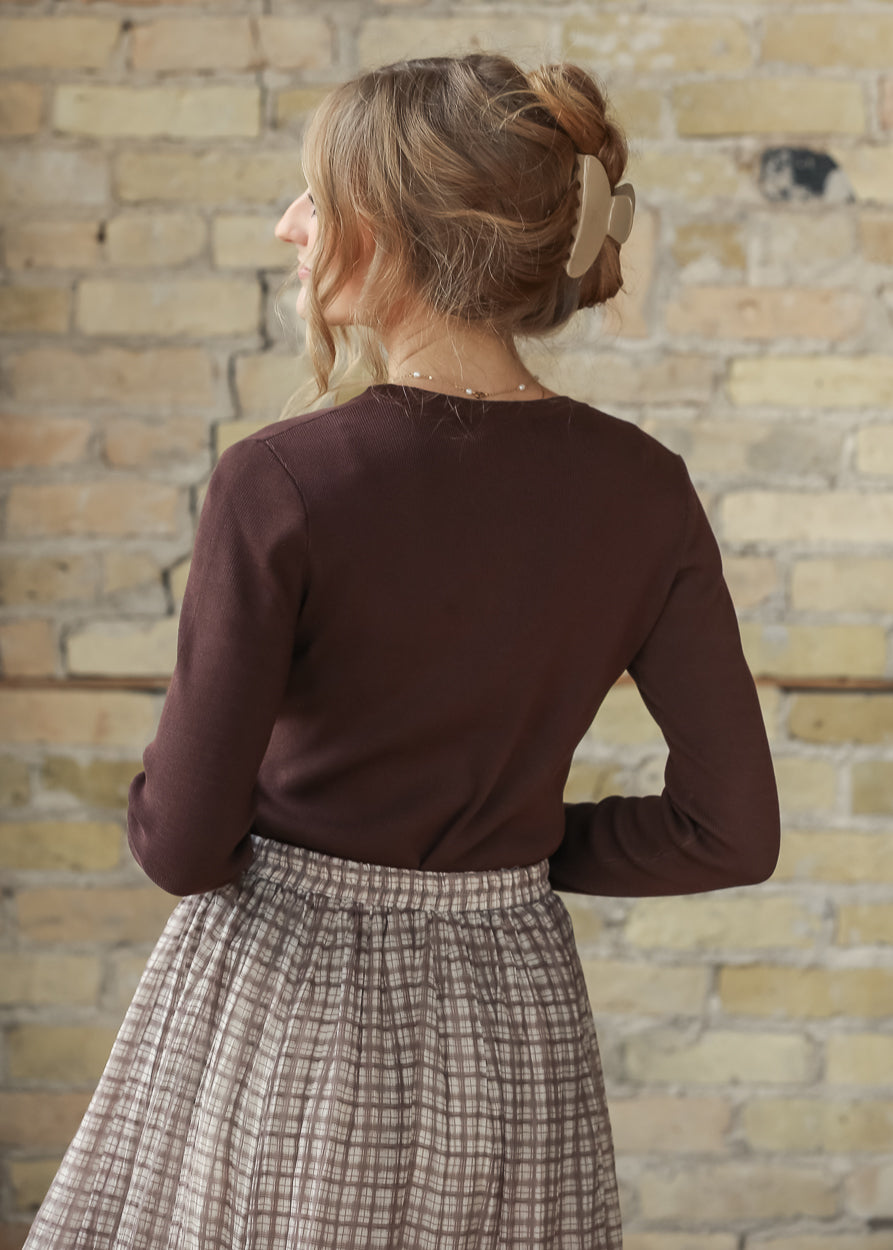 Scalloped Button Knit Brown Long Sleeve Cardigan FF Layering Essentials
