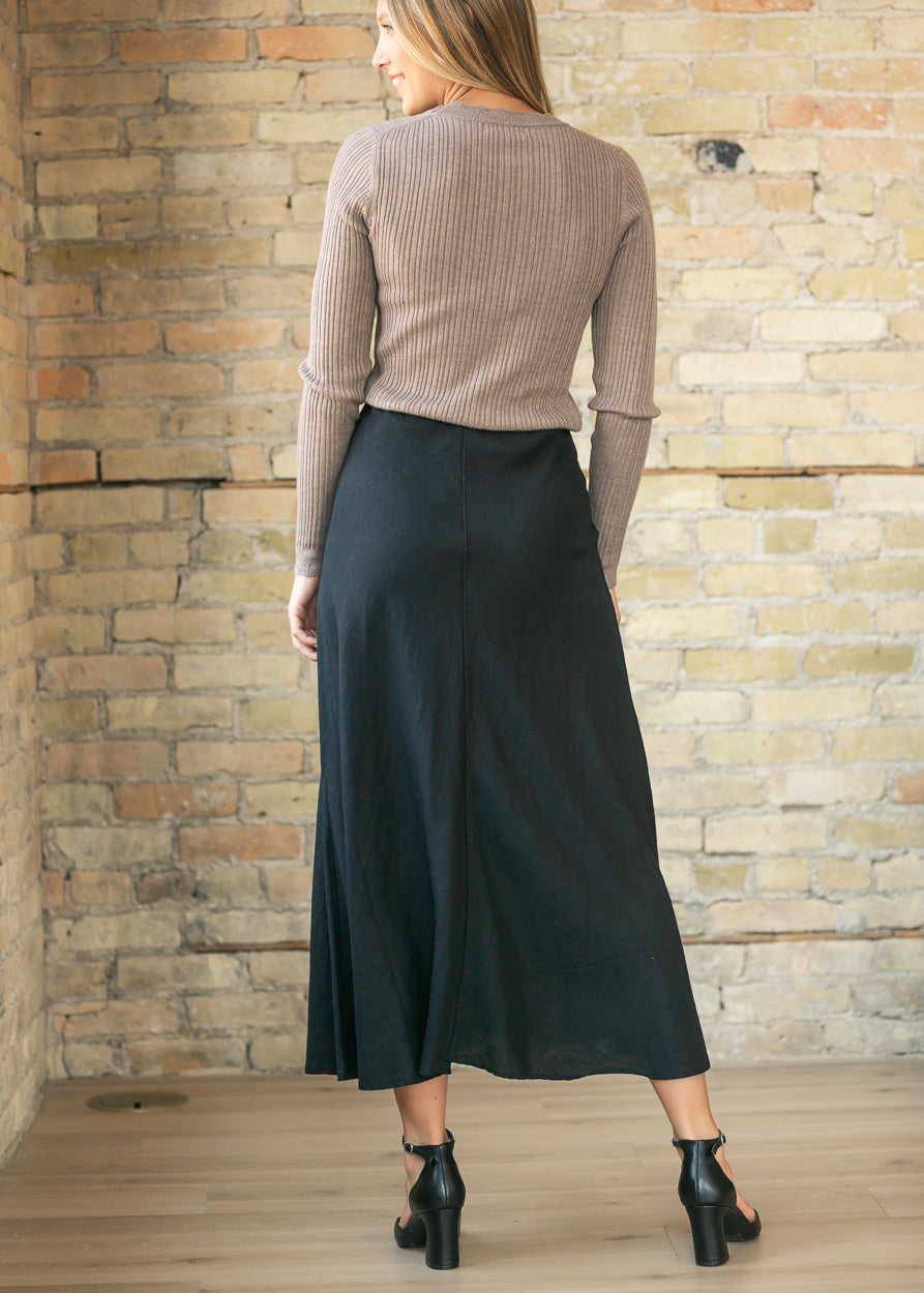 Scalloped Edge Mocha Ribbed Sweater Top FF Tops