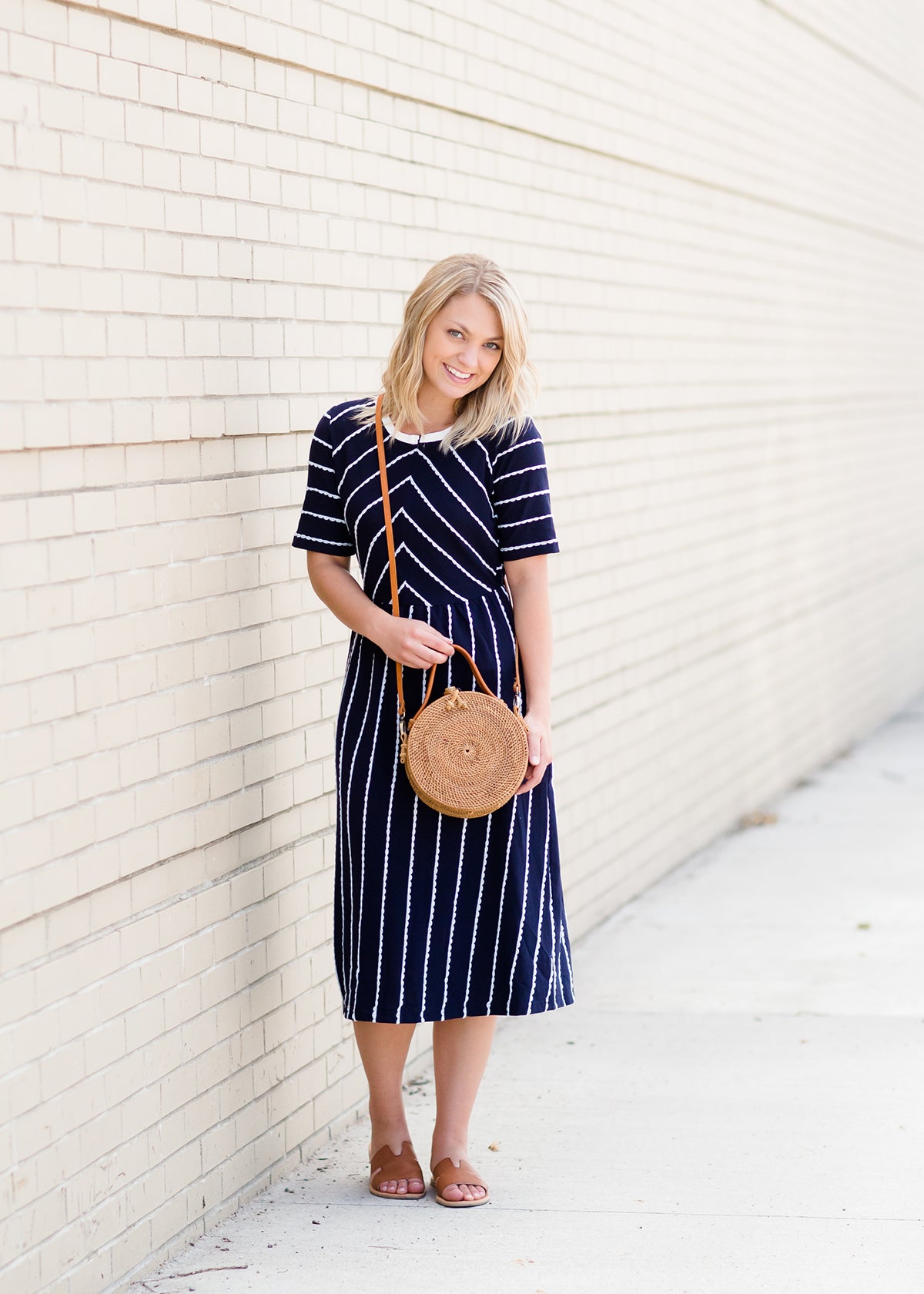 Scalloped Lace Navy Midi Dress FF Dresses