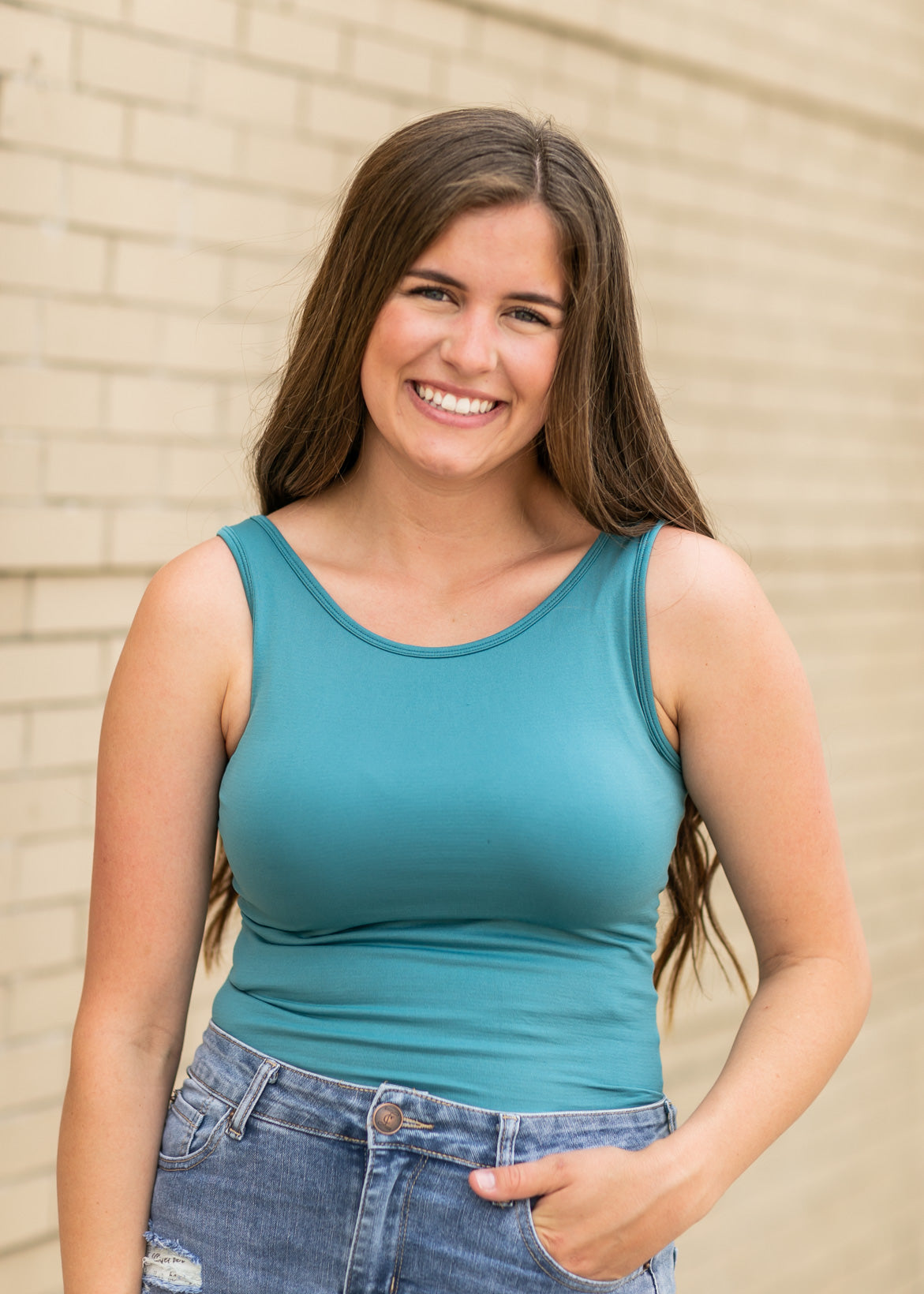 Scoop Neck Seamless Layering Tank Top Tops Teal / S/M