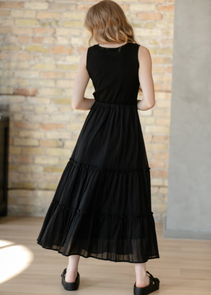 Serena Black Eyelet Sleeveless Maxi Dress IC Dresses