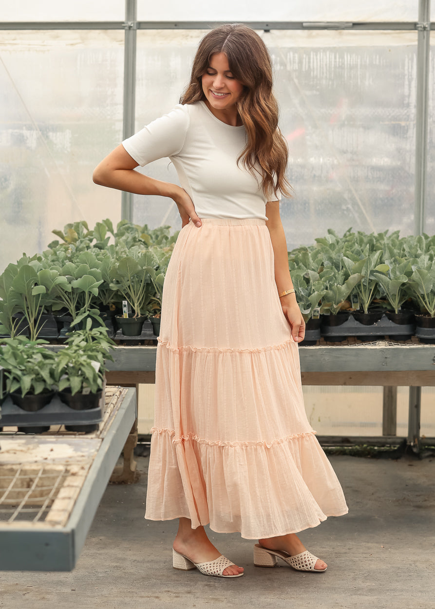 Serena Blush Pink Cotton Maxi Skirt IC Skirts