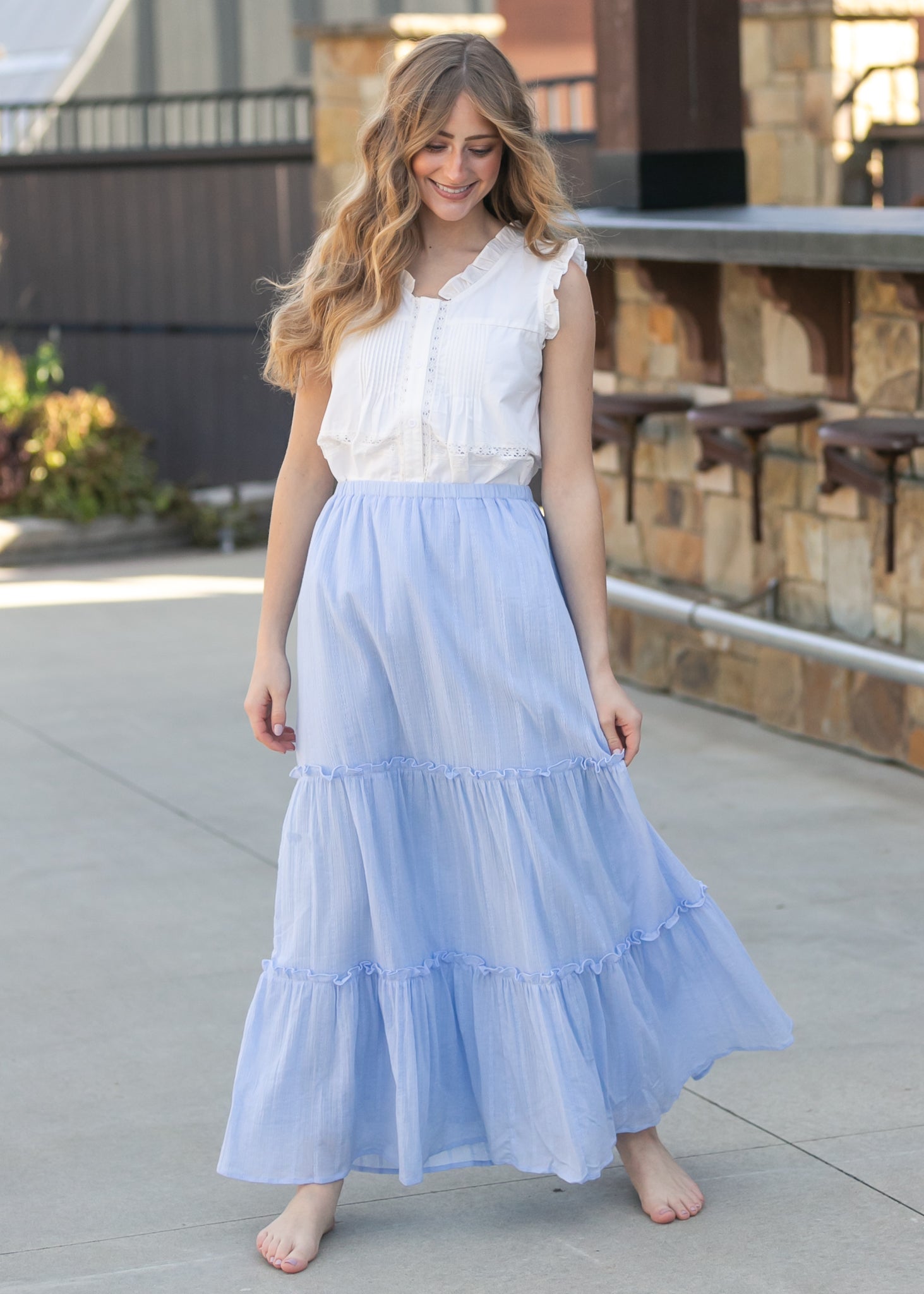 white christmas dresses Serena Light Blue Cotton Maxi Skirt, Small