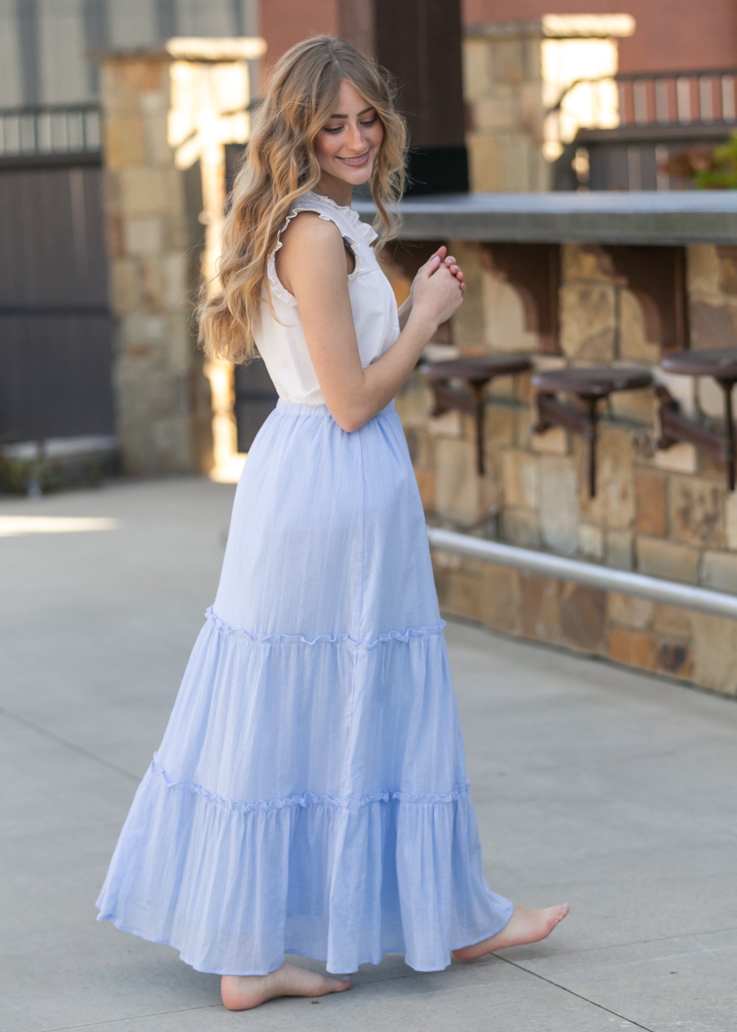 white christmas dresses Serena Light Blue Cotton Maxi Skirt, Small