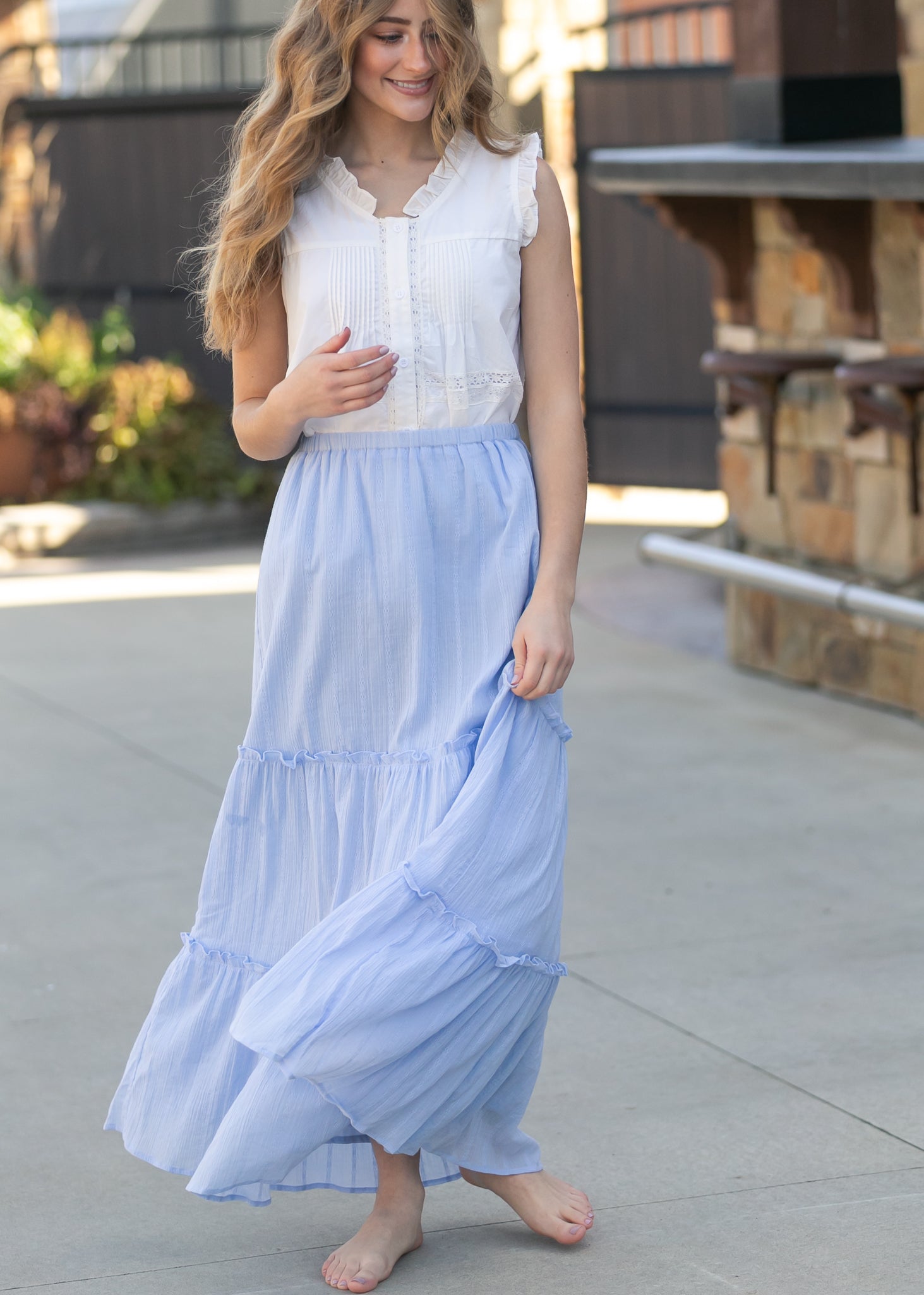 maxi skirts and dresses Trendy Queen for Women Boho Skirt with Pockets Summer Outfits It is crafted from 100% cotton fabric Serena Light Blue Cotton Maxi