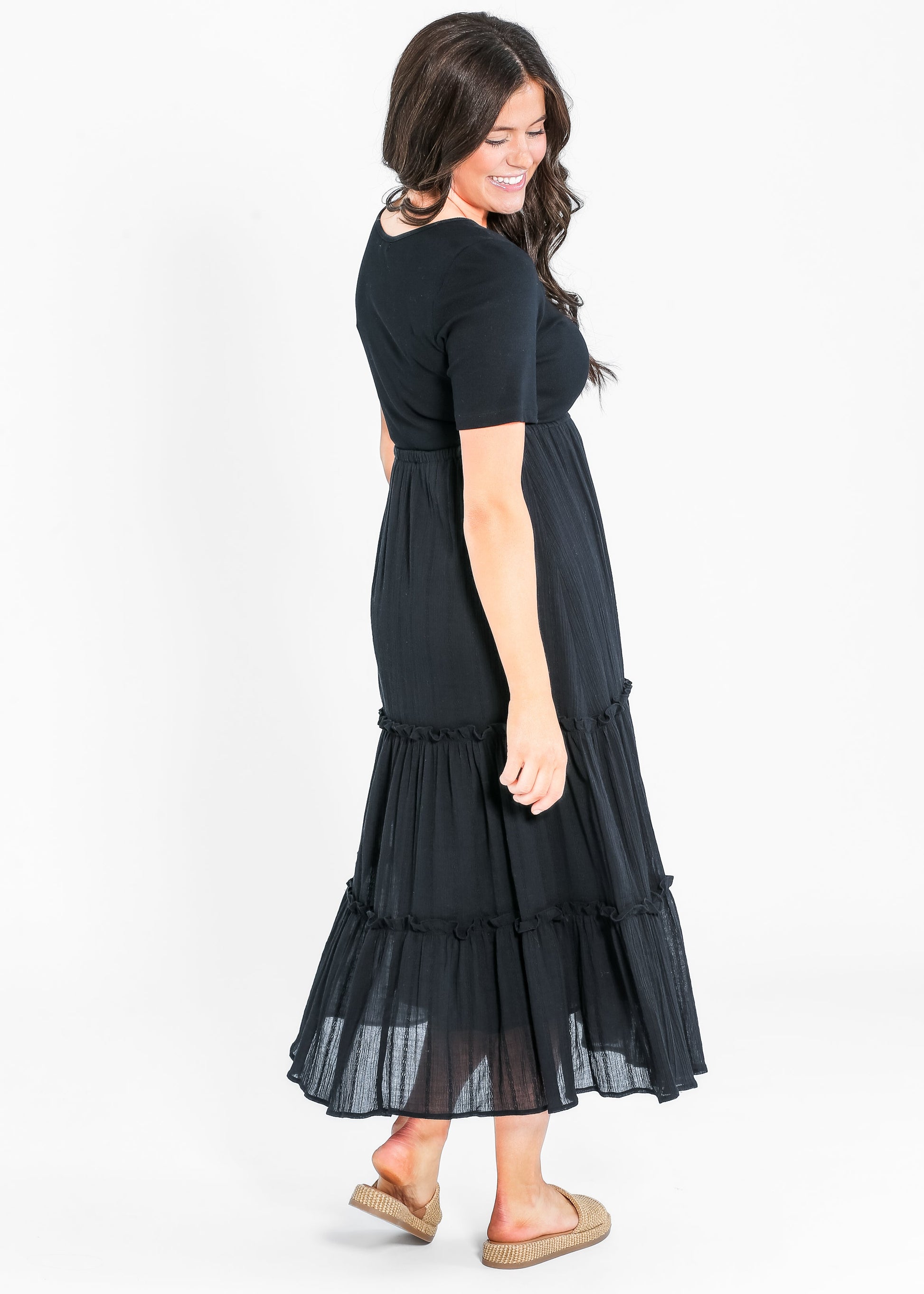 Serena Half Sleeve Ribbed Eyelet Maxi Dress IC Dresses