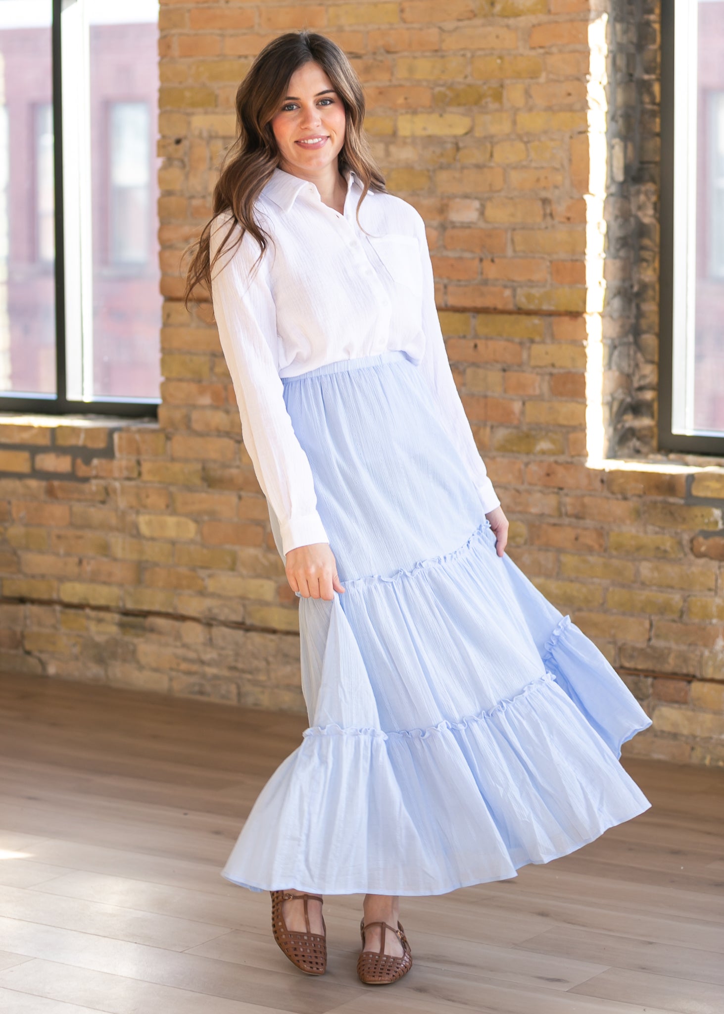 Serena Light Blue Cotton Maxi Skirt, Small Serena Light Blue Cotton Maxi Skirt, Small