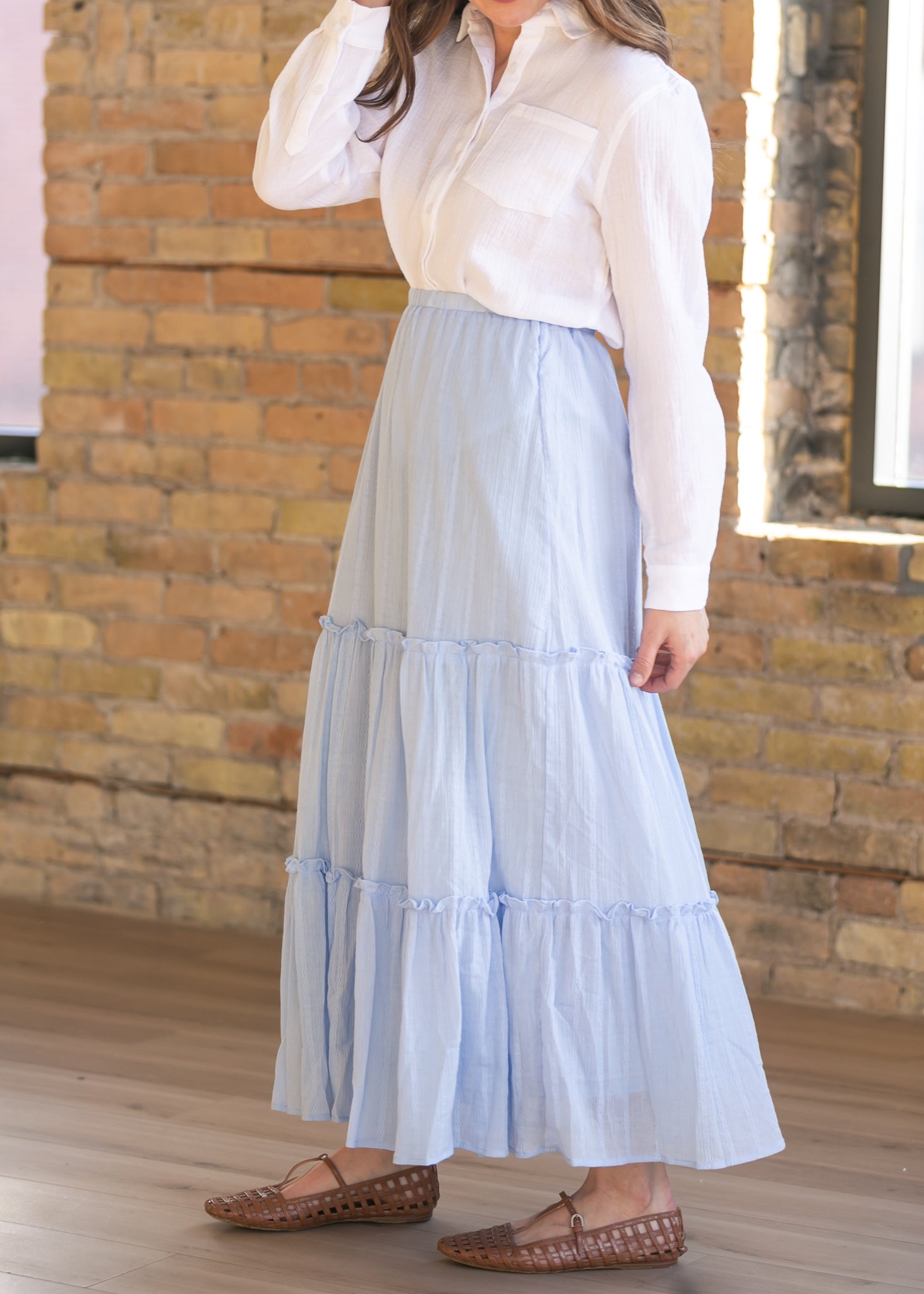Serena Light Blue Cotton Maxi Skirt IC Skirts